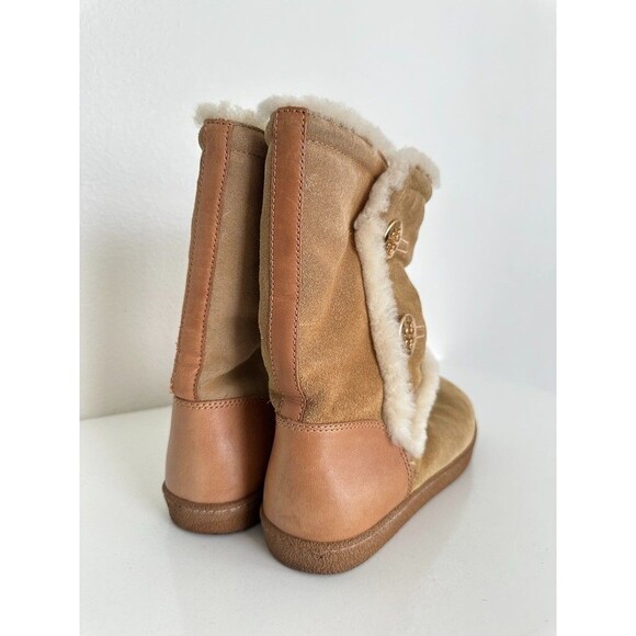 Tory Burch Shearling Leather Mid Calf Boots Gold Detail Fur Lined Women's 6.5 - Picture 6 of 13